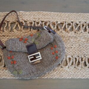 Vintage Fendi Gray Wool Baguette